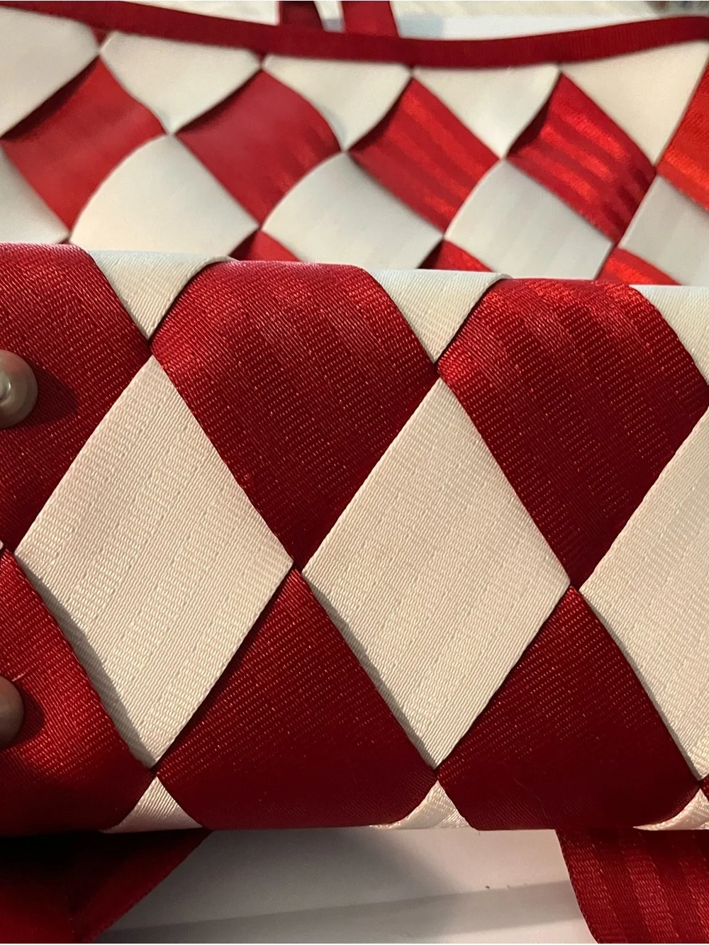 Maggie Bags Red & White woven seatbelts. Backpack purse - Picture 2 of 6